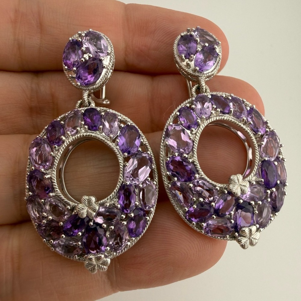 Judith Ripka Amethyst Sterling Silver 925 Wreath Large Drop Earrings Purple
